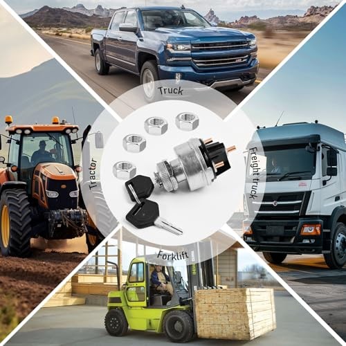 1 Set Wires Ignition Switch， with Key 4 Position Universal Black Plastic