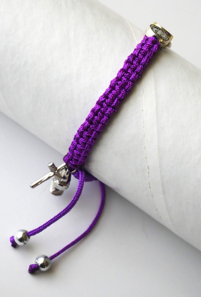 First Communion Purple Bracelet with (3) Medallions and Dangles