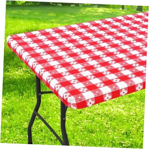 Rectangle Vinyl Table Cloth, Waterproof 72" x 30" (Rectangular) Red & White