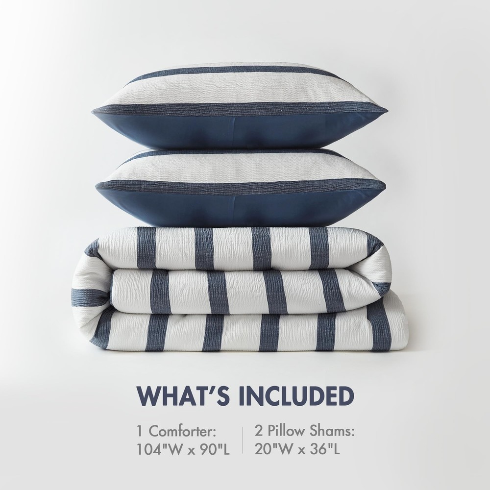 Essentials Striped Comforter Set King Size, Yarn-Dyed Reversible Comforter wi...