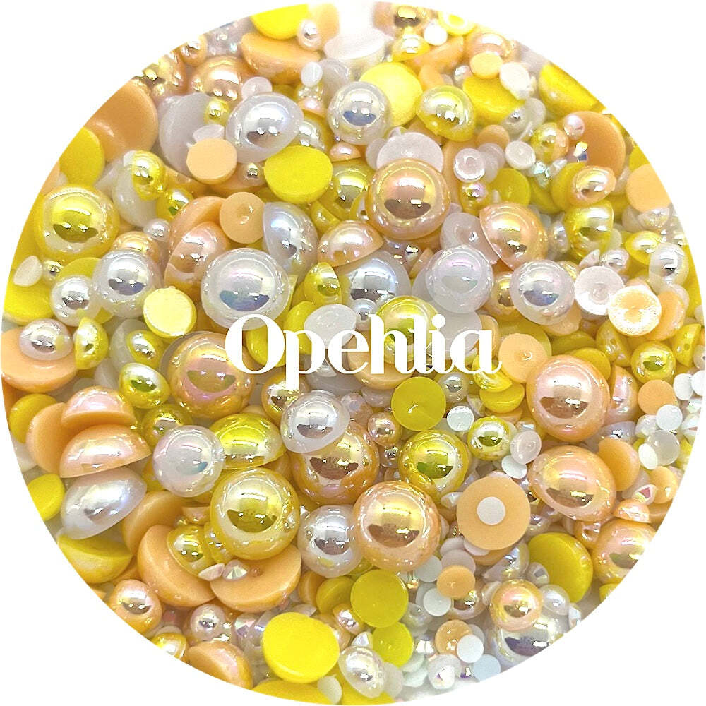 Flat Back Non-Hot Fix Pearls - Yellow Mix