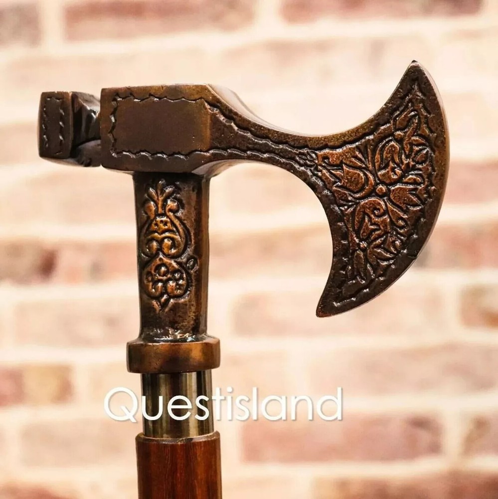 Antique New Designer Solid Brass Axe Head Handle Walking Stick Hand crafted Gift