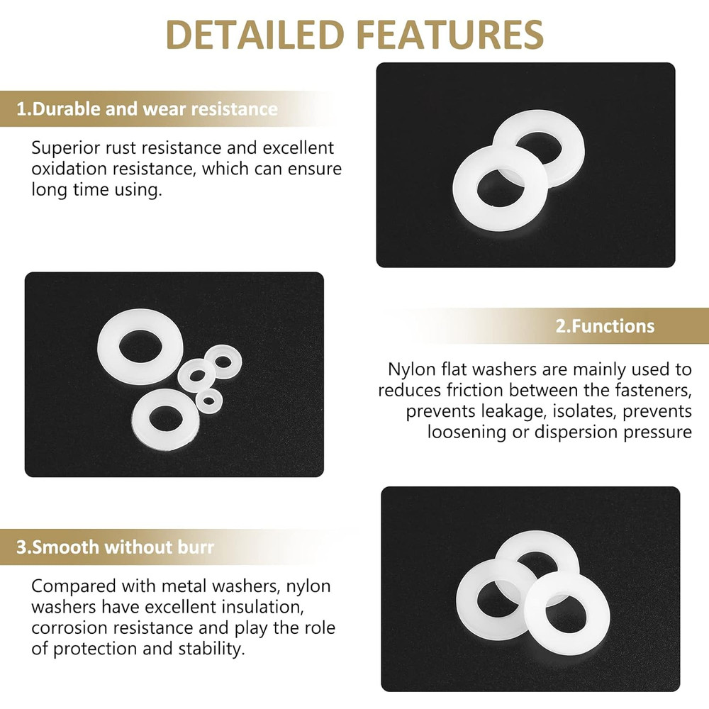 820 Pieces Nylon Flat Washers, 9 Sizes Plastic Washers, White Nylon Washers Ass