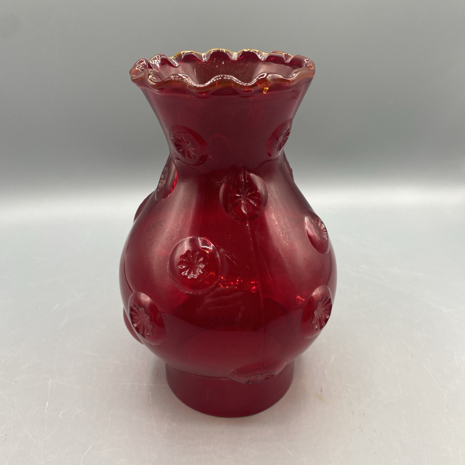 Vintage L E Smith Moon and Star Ruby Red 7.25” Oil Lamp Shade Only 3” Fitter