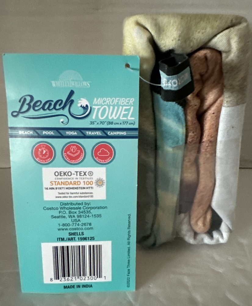 NEW SHELLS REVERSIBLE MICROFIBER BEACH TOWEL 35" x 70"