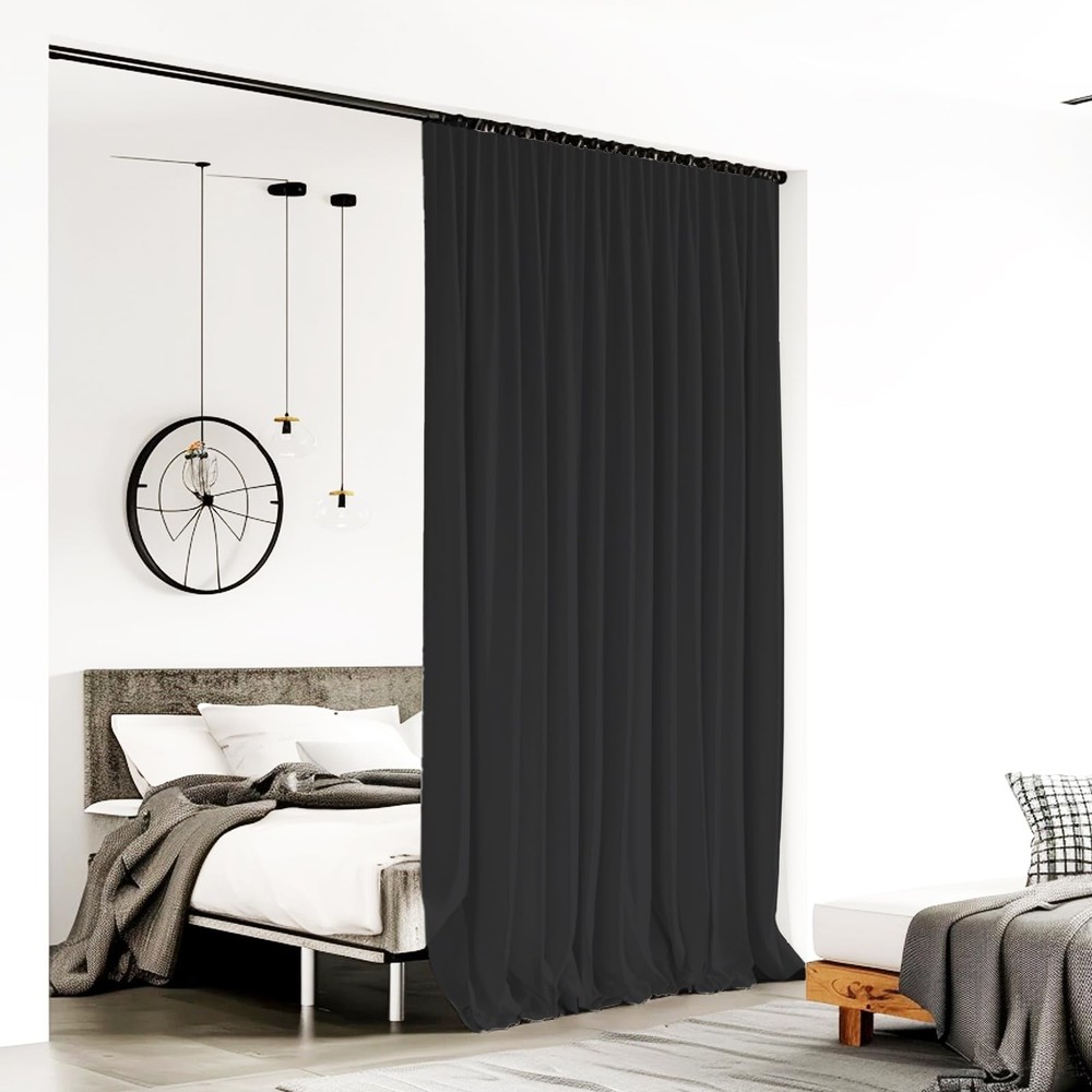 Room Divider Curtains with Flexible Ceiling Track Wall Mount&Ceiling Mount, Blac