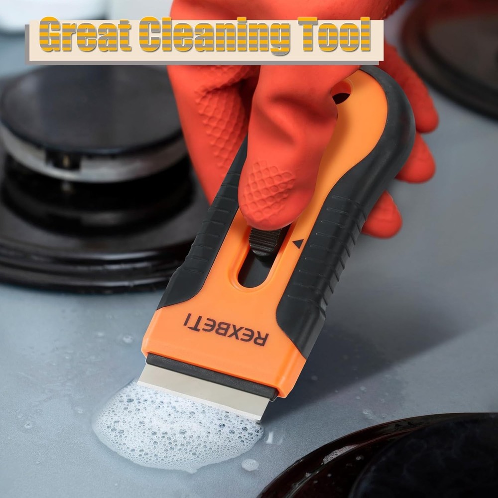 REXBETI Razor Blade Scraper Tool, 2 Pack Razor Scraper Set with Extra 80Pcs Razo