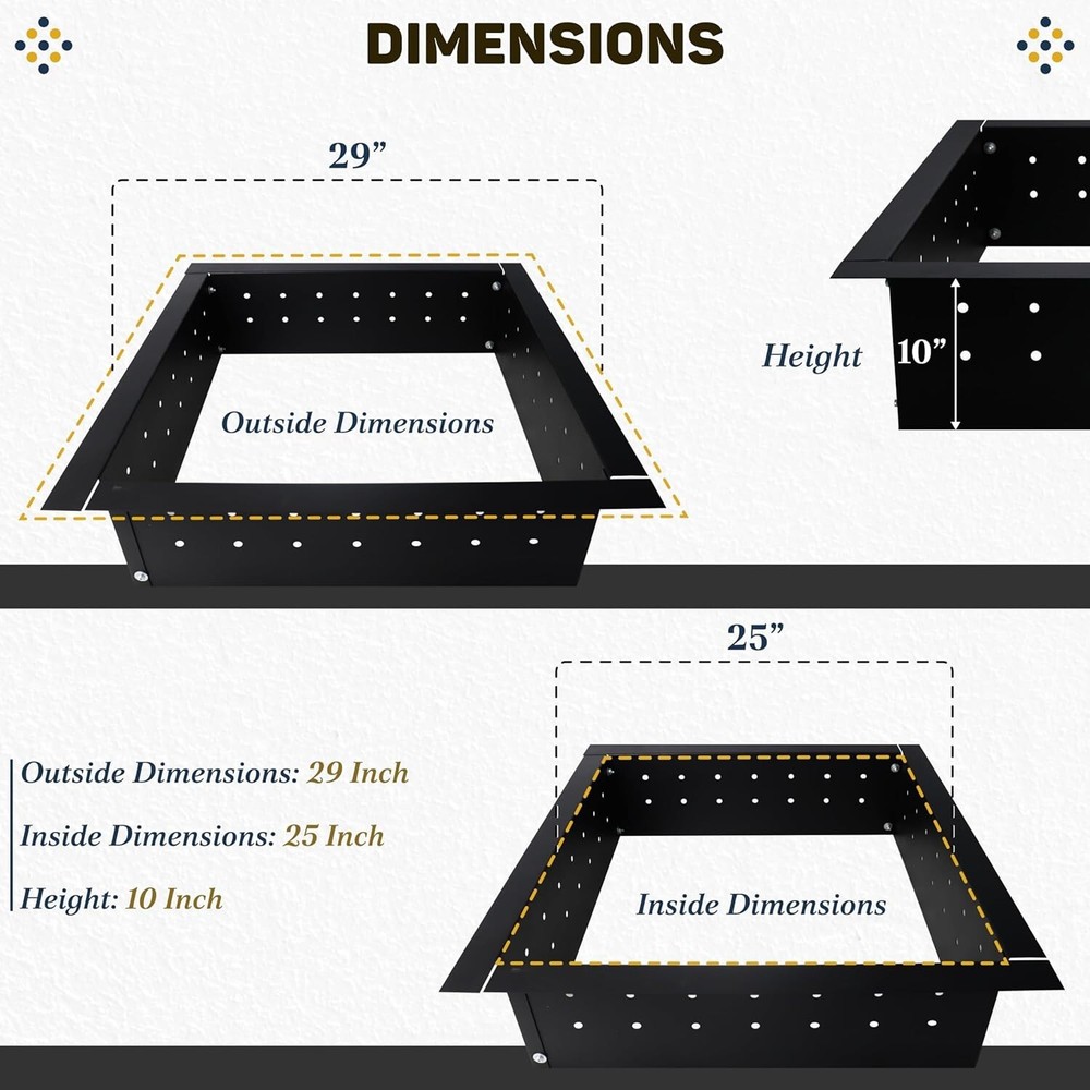 FEBTECH Smokeless Fire Pit Insert Square 29" OD & 25" ID with Air Vents