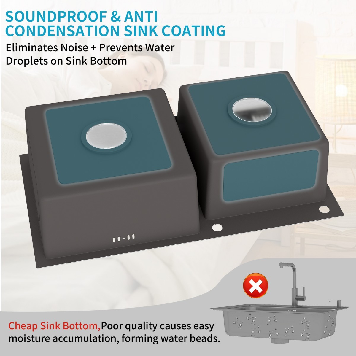 Stainless Steel Kitchen Sink 30" 32" Drop In Top Mount Double Bowl with Faucet