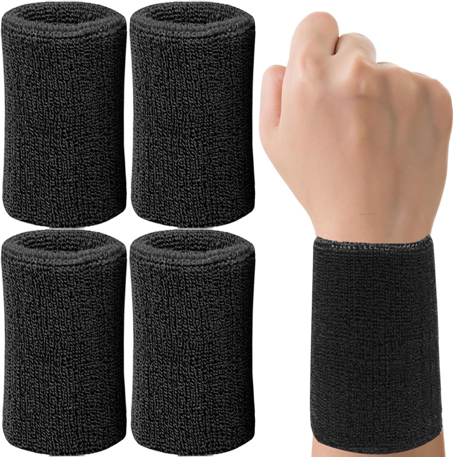 2 or 4 Pack 6 Inch Wrist Sweatbands Tennis Wrist Bands Absorbent Sweat Band