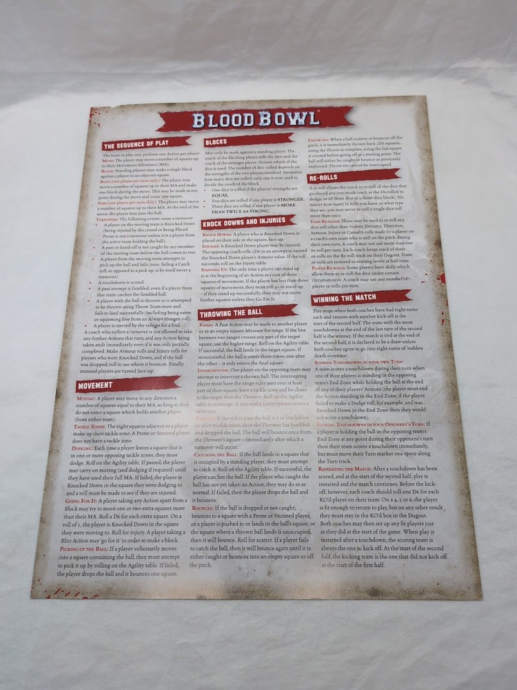 (2) Warhammer Blood Bowl Reference Sheets