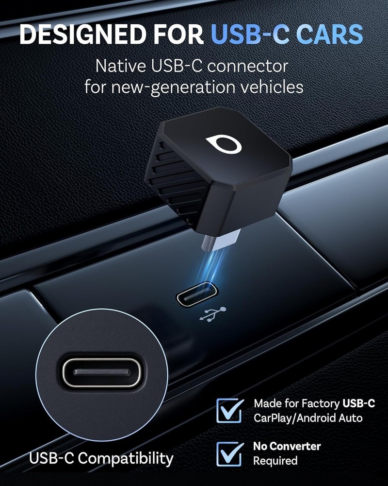 Ottocast Mini Pot USB C 3.0 2 in 1 Wireless Carplay + Android Auto Adapter