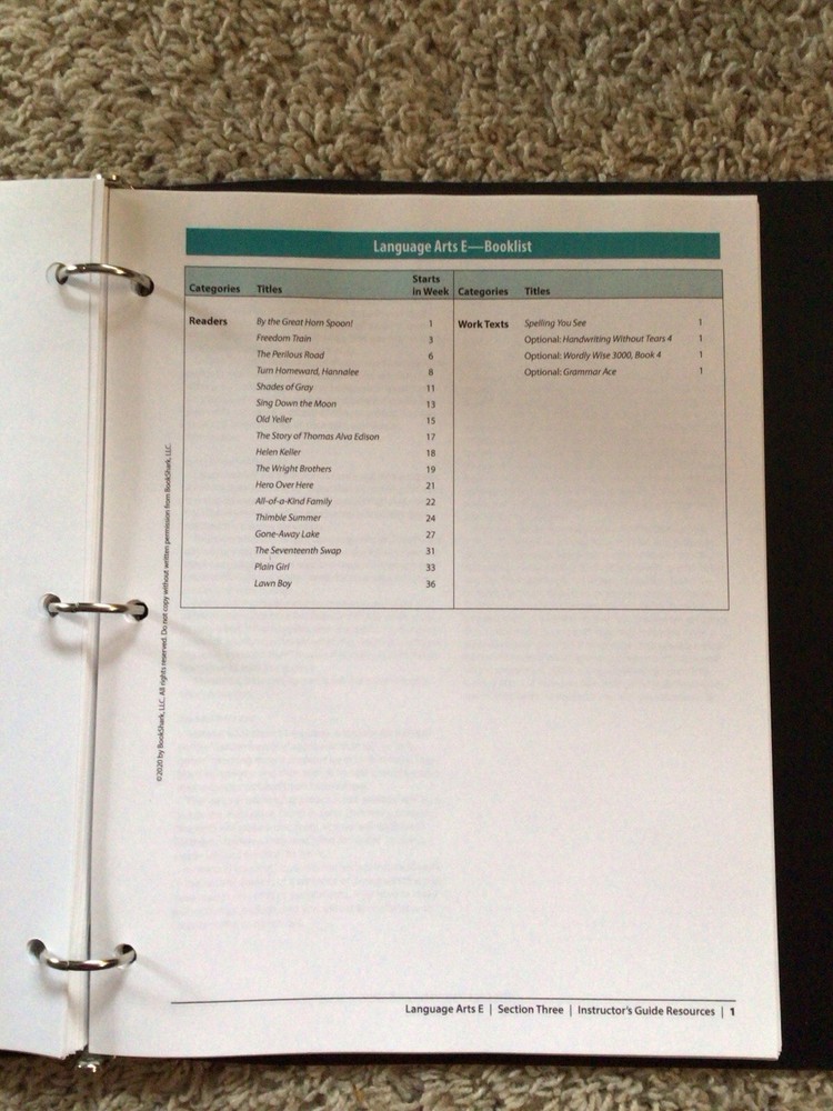 Bookshark Language Arts Instructor Guide Level E