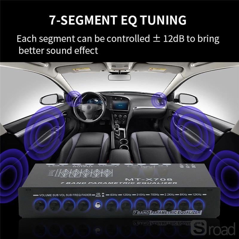 7 Band In-Dash Car Equalizer With Subwoofer Control High Level Input Audio EQ