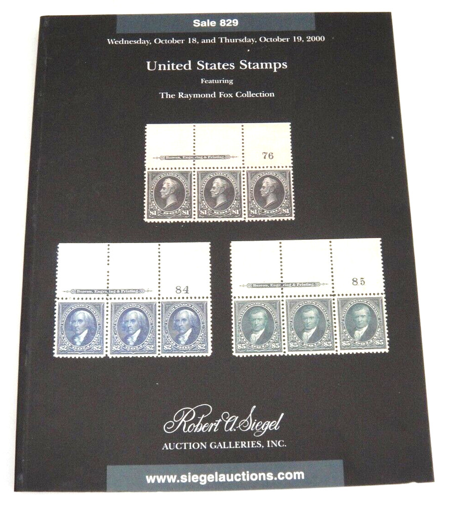 Siegel Stamp Auction Catalog 2000 w Prices Realized Raymond Fox Collection #829