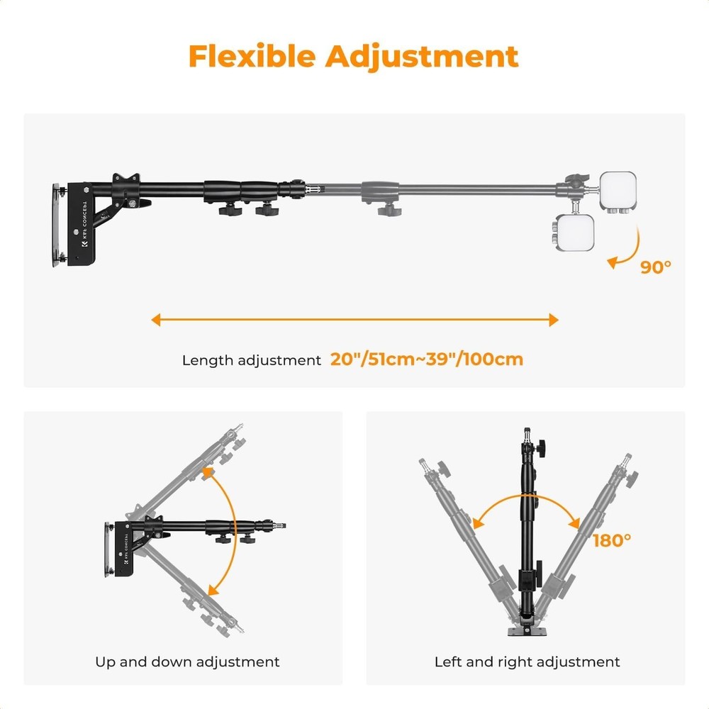 Wall Mount Boom Arm 39.4"- Rotating Triangle Stand for Ring Light, Softbox, R...