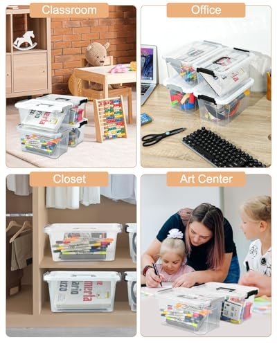 Plastic Storage Bins with Lids 6 Pack Storage Organizer, 7 Quart Black