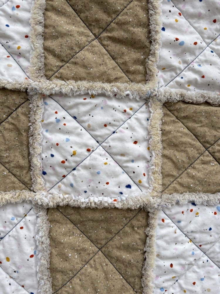Patchwork Rag Quilt Beige White Speckled Pattern Bedroom Bedding