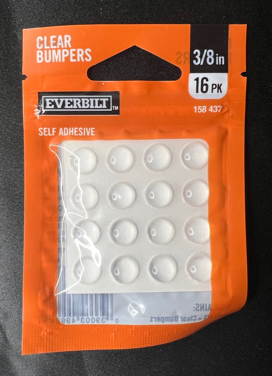 Everbilt 3/8” Clear Self-Adhesive Bumpers for Appliances Lamps Hardware, 16 Pack