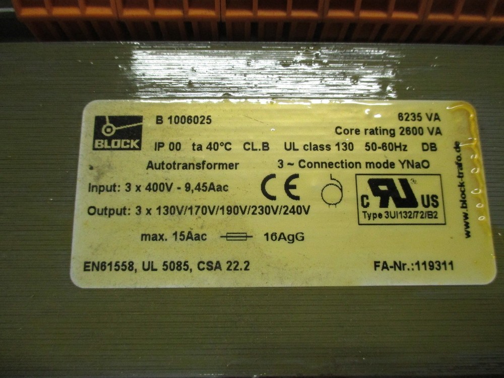 Block B1006025 6235VA transformer