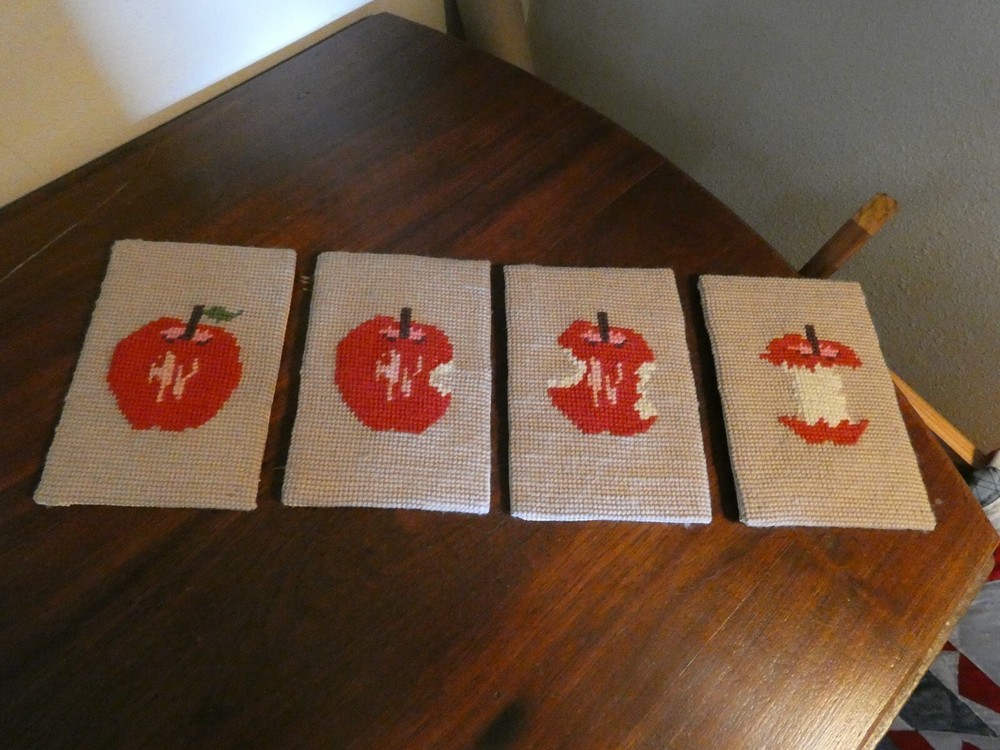 Apple Needlepoint Panels Hand Sewn Vintage