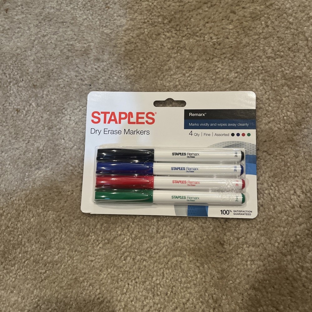 NEW Staples Remarx Dry Erase Markers - Fine Point - Assorted (4 pack)