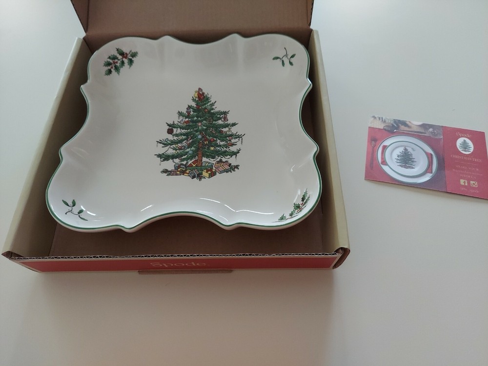 SPODE DEVONIA CHRISTMAS TREE TRAY , CANDY/COOKIE PLATE NEW IN BOX