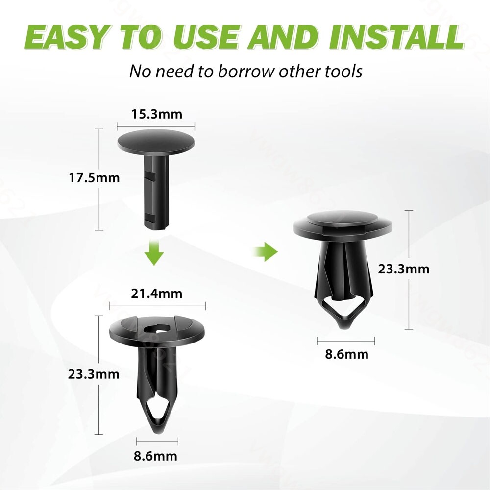 100 Pcs Push Type Retainers Bumper Retainer Clips 9mm Hole for Toyota Lexus