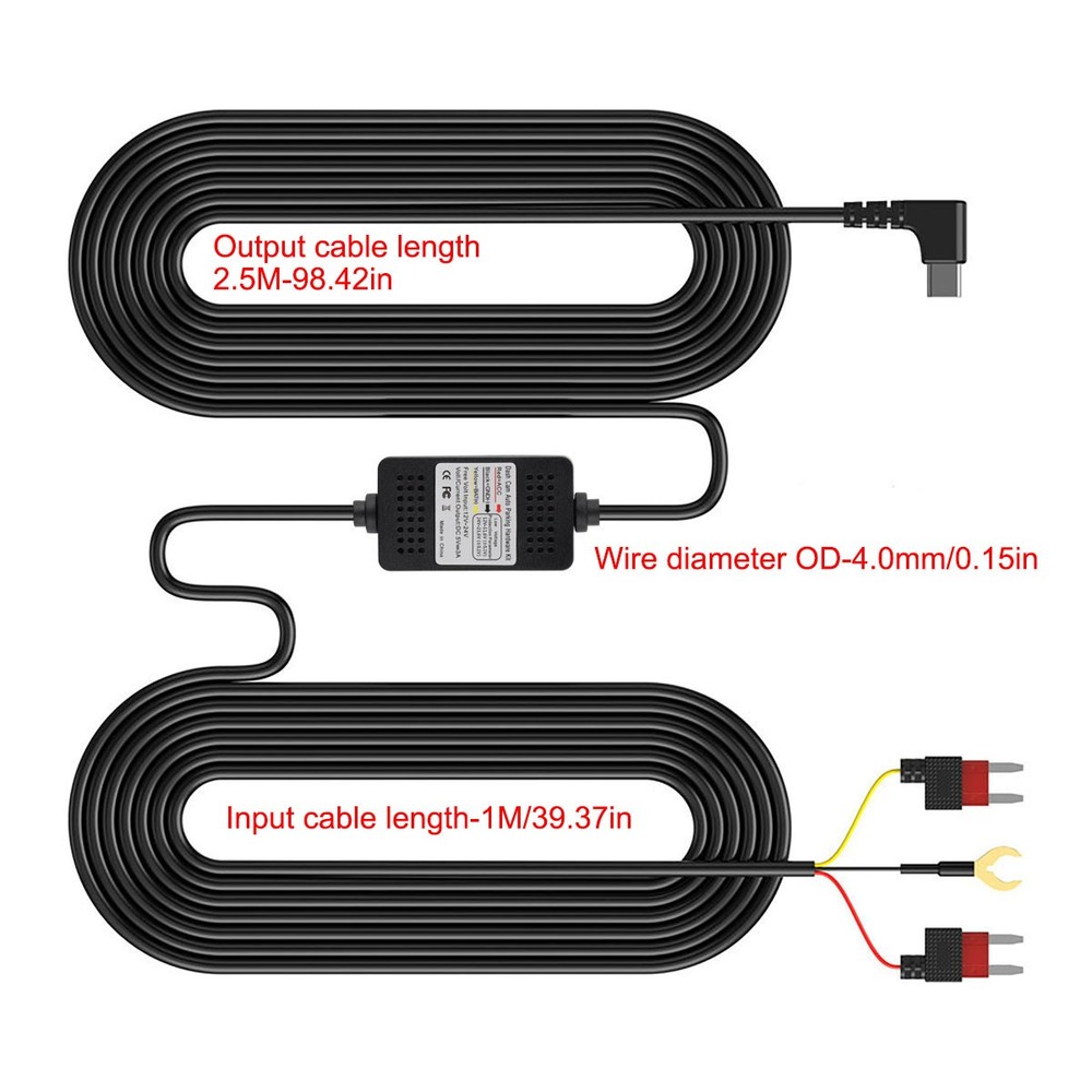 12-24V to 5V 3A Type-C Step-down Cable Suitable Fits Type-c Interface Recorders.