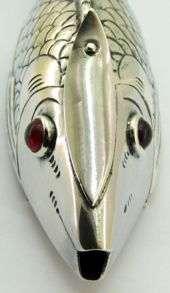 Antique Solid Silver Fish Shaped Spice Box.