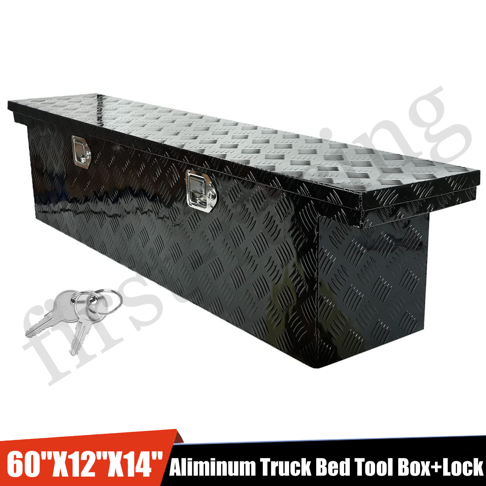 60"X12"X14" BLACK ALUMINUM PICKUP TRUCK TRUNK BED TOOL BOX TRAILER STORAGE+LOCK