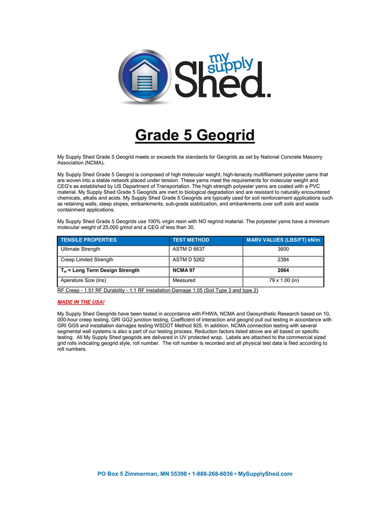 Grade 5 Uni-Directional Retaining Wall Geogrid