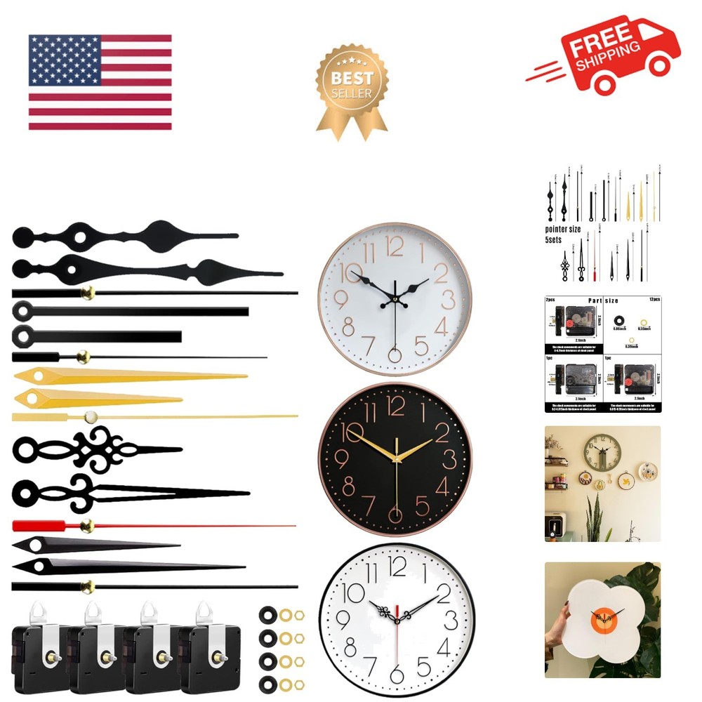4 PCS High Torque Quartz Clock Movement Mechanism Replacement Clock Kit with ...
