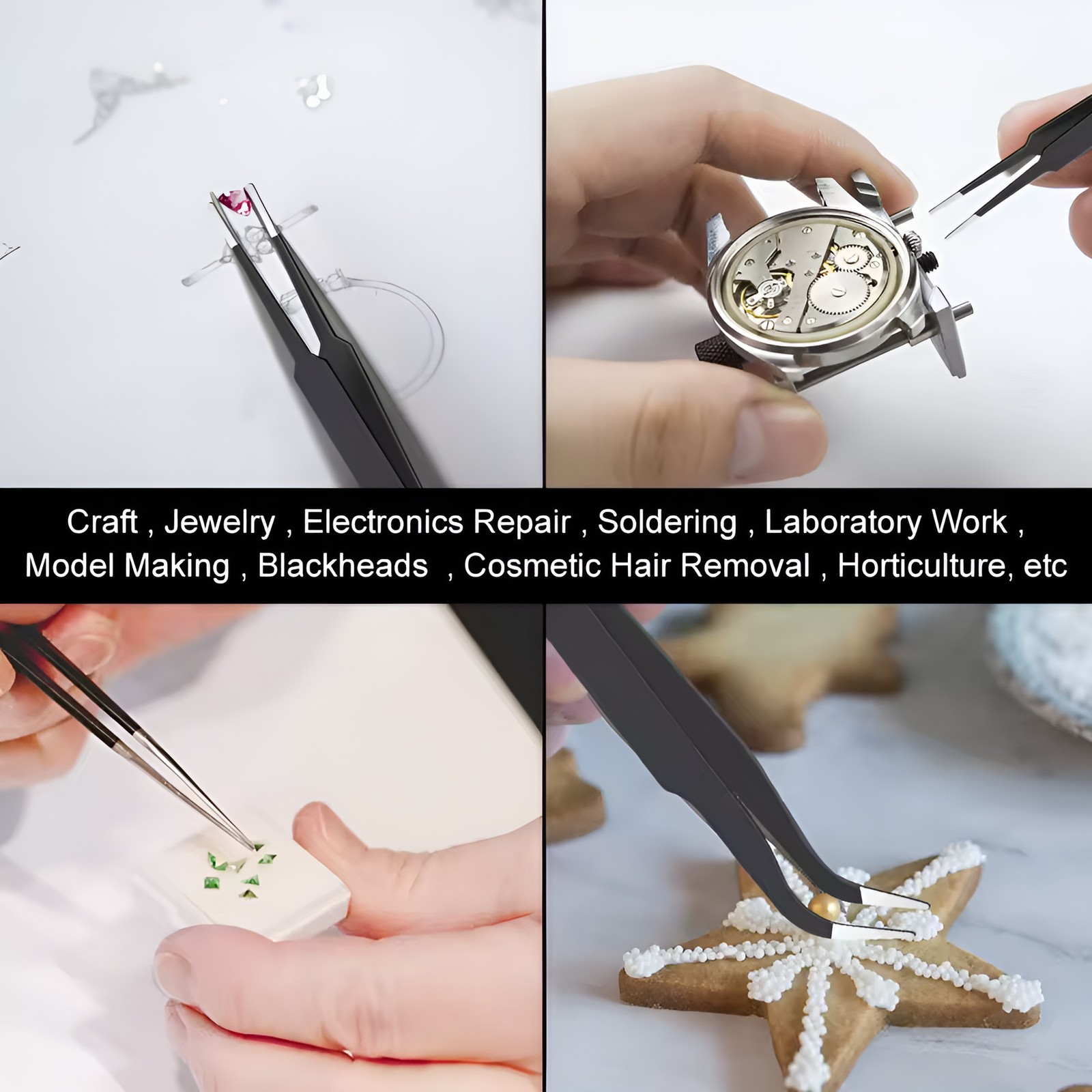 10pc ESD Tweezers Precision Set Stainless Steel For Electronics & Jewelry Repair