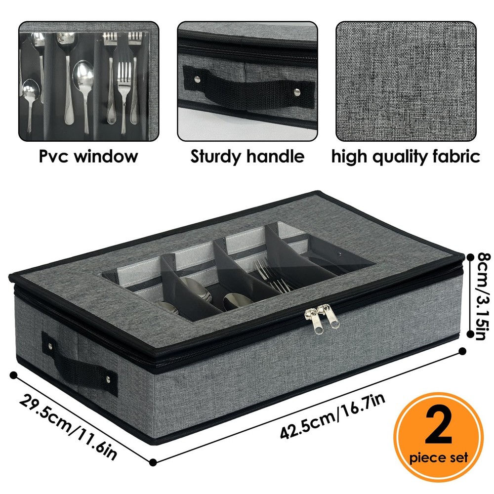 VERONLY 2 Pack Flatware Utensil Storage - Sturdy Silverware Storage Box with Div
