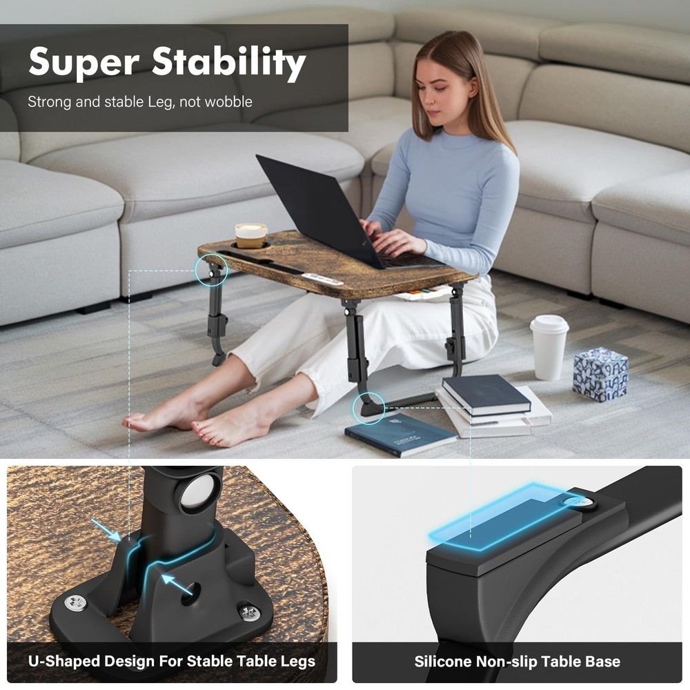 Lap Desk for Bed Adjustable Height, Foldable Bed Table with Storage Drawer, T...