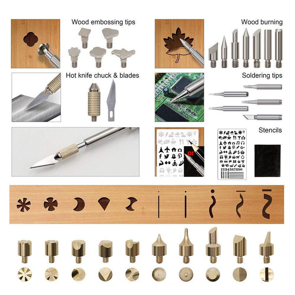 71Pcs 110V 60W Wood Burning Pen Set Stencil Soldering Tips Tools Pyrography Kit
