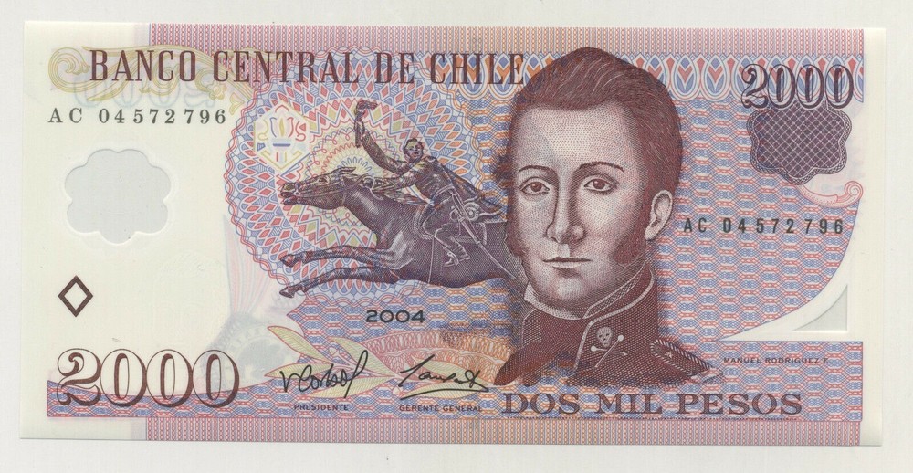 Chile 2000 Pesos 2004 Pick 160.a UNC Uncirculated Banknote Polymer
