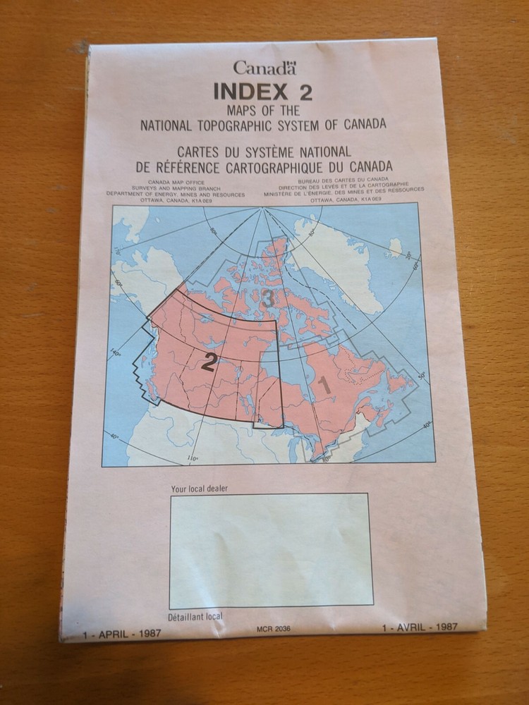 Topo Map Ordering Index 2, Canada 1987 VERY GOOD CONDITION