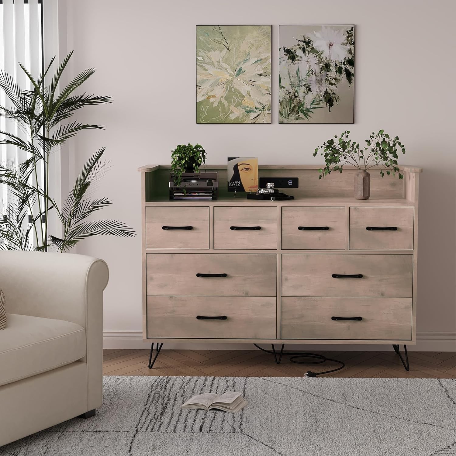 8-Drawer Dresser for Bedroom with LED Light & Power Outlet, 49.1" Wooden Dresser