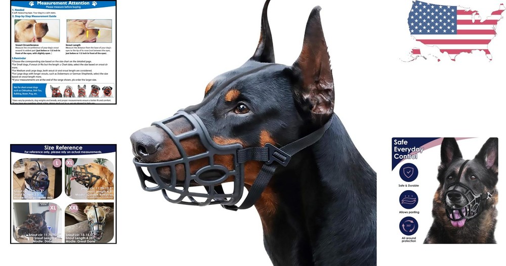 Large Dog Muzzle for Doberman - Adjustable Anti-Biting Basket Muzzle in Black