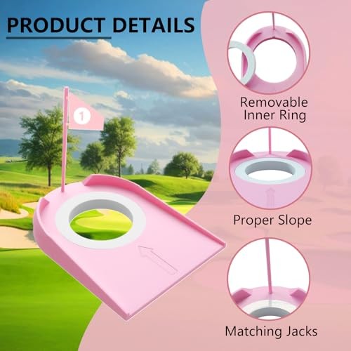 9 Pack Golf Putting Cups with Flags, Plastic Golf Training Aids with Golf Pink