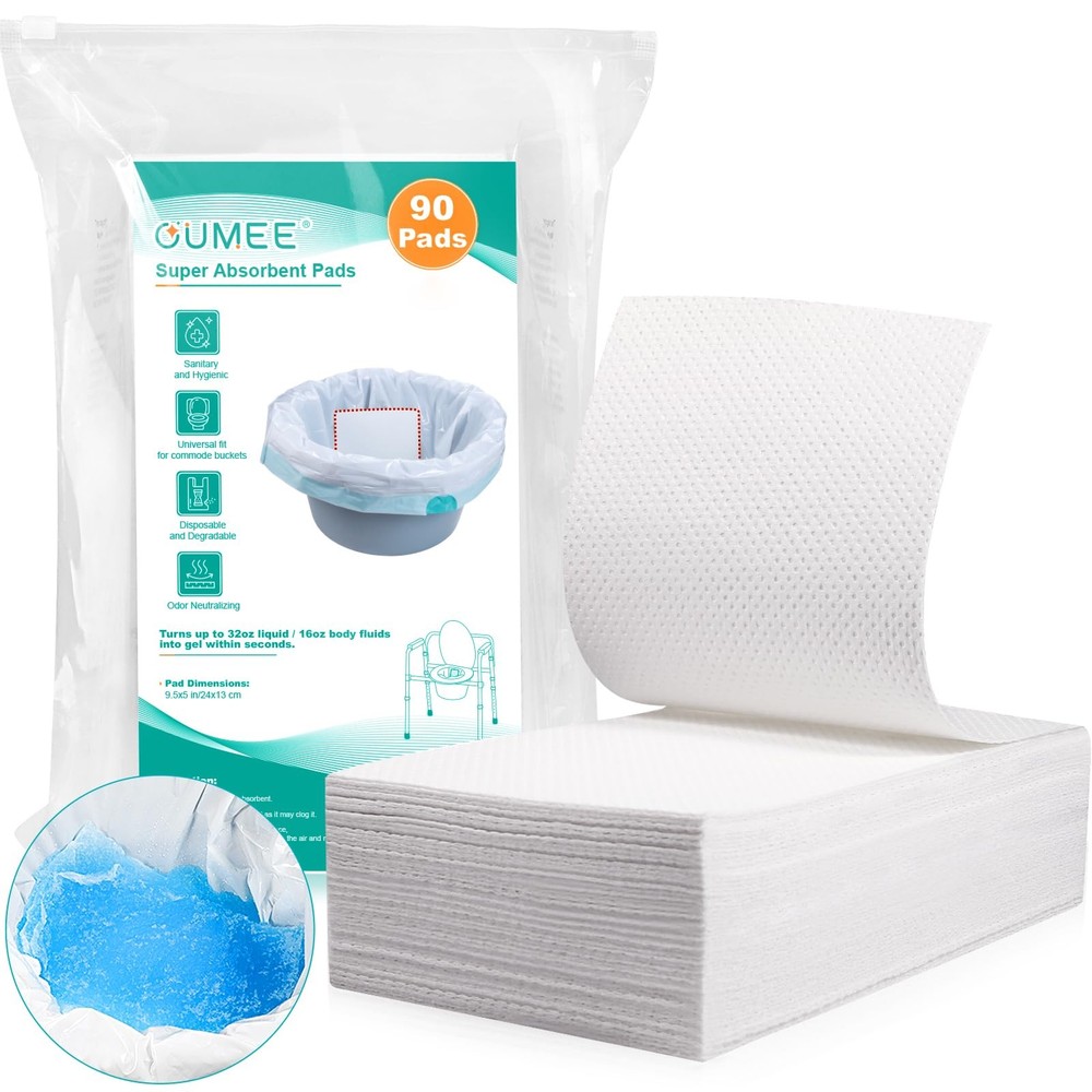 Oumee 90 Count Absorbent Commode Pads for Bedside 9.5*5in-90, White
