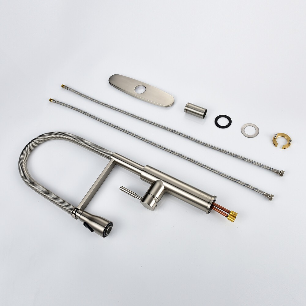 Single-Handle Spring Spout Kitchen Sink Faucet with Pull Down Sprayer