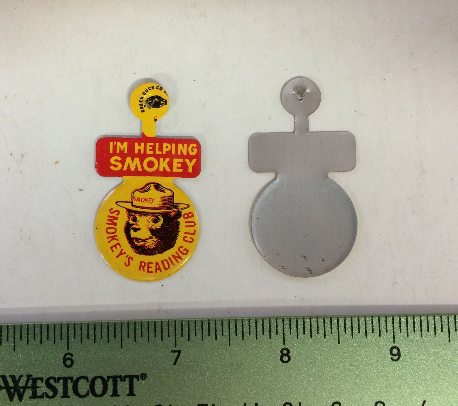 Vintage Smokey Bear READING CLUB fire badge pin US Forest Service firefighting
