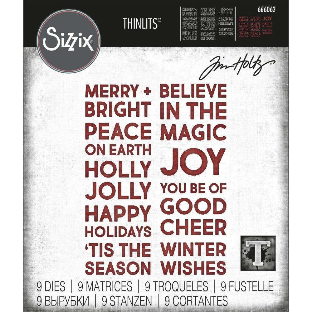 Tim Holtz "BOLD TEXT CHRISTMAS" Sizzix Thinlits Dies 666062 MSRP $35