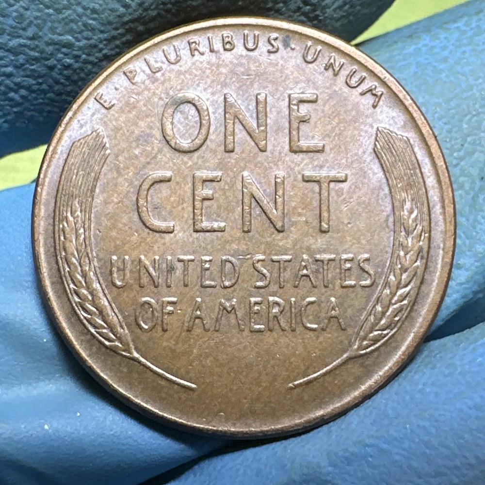 1957 D ERROR Wheat Penny / Die Chip Error Filled B