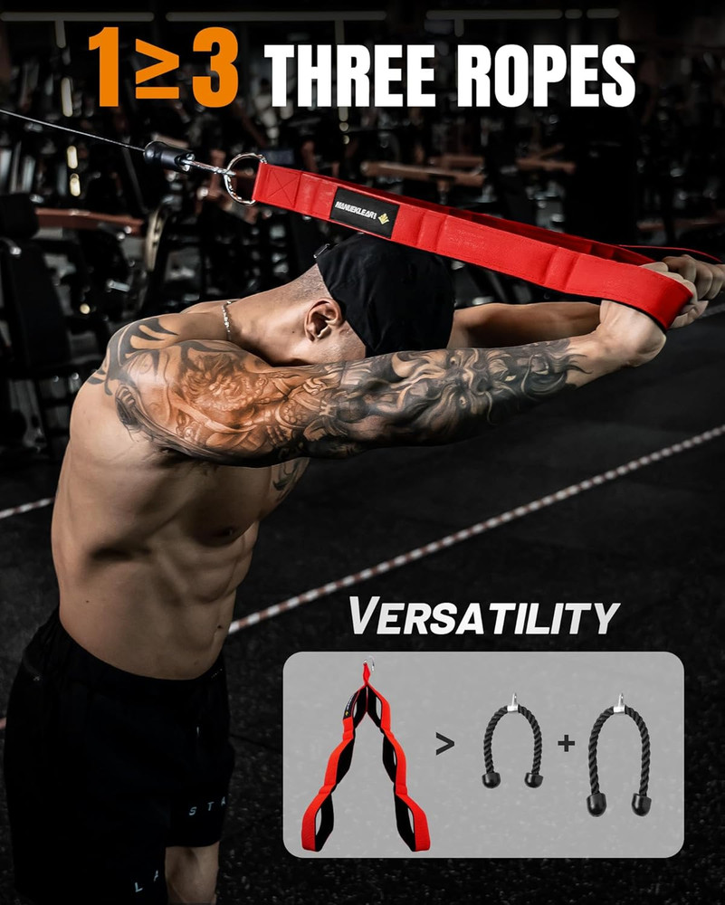 Tricep Rope Cable Attachment Handles Gym Pull Down Pushdown Face Pull, Red