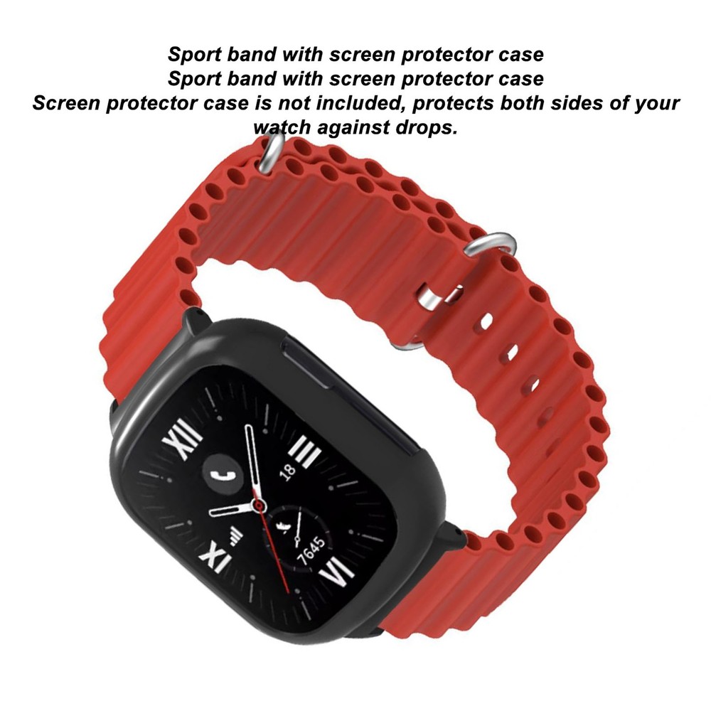 Silicone Watch Band With Case Replacement For Honor 4 Adjustable Strap (Red )