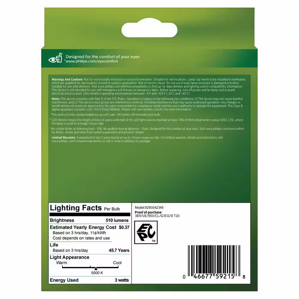 60-Watt Equivalent B11 Ultra Efficient Clear LED Light Bulb 5000K 3-Pack